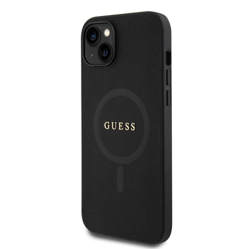 Apple iPhone 15 Guess PU Saffiano MagSafe tok (Fekete) - GUHMP15SPSAHMCK