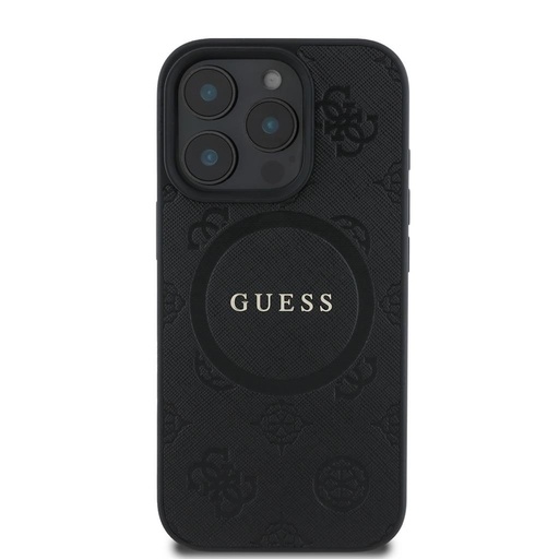 Apple iPhone 16 Pro Max Guess Saffiano Peony Stamp MagSafe tok (Fekete) - GUHMP16XPSAPSMEK