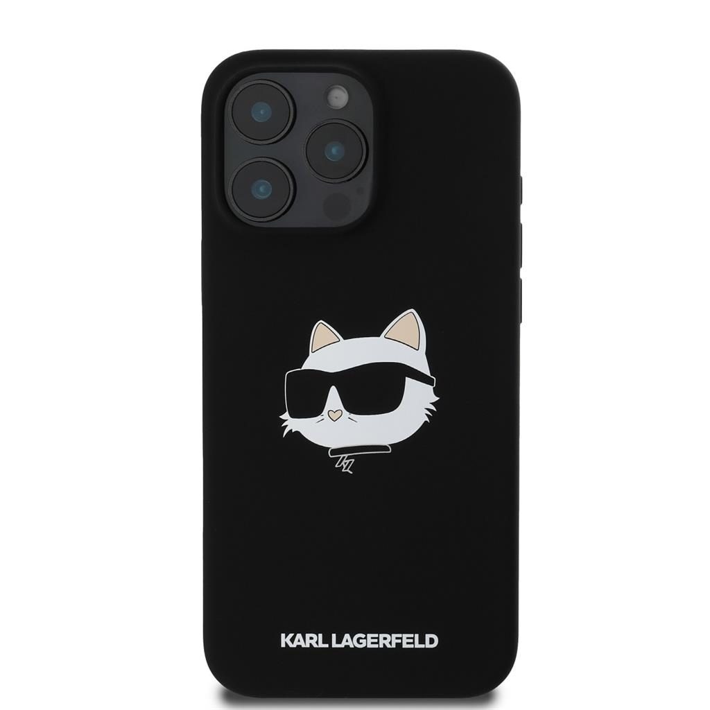 Apple iPhone 16 Pro Max Karl Lagerfeld Liquid Silicone Choupette Head MagSafe tok (Fekete) – KLHMP16XSCHPPLK