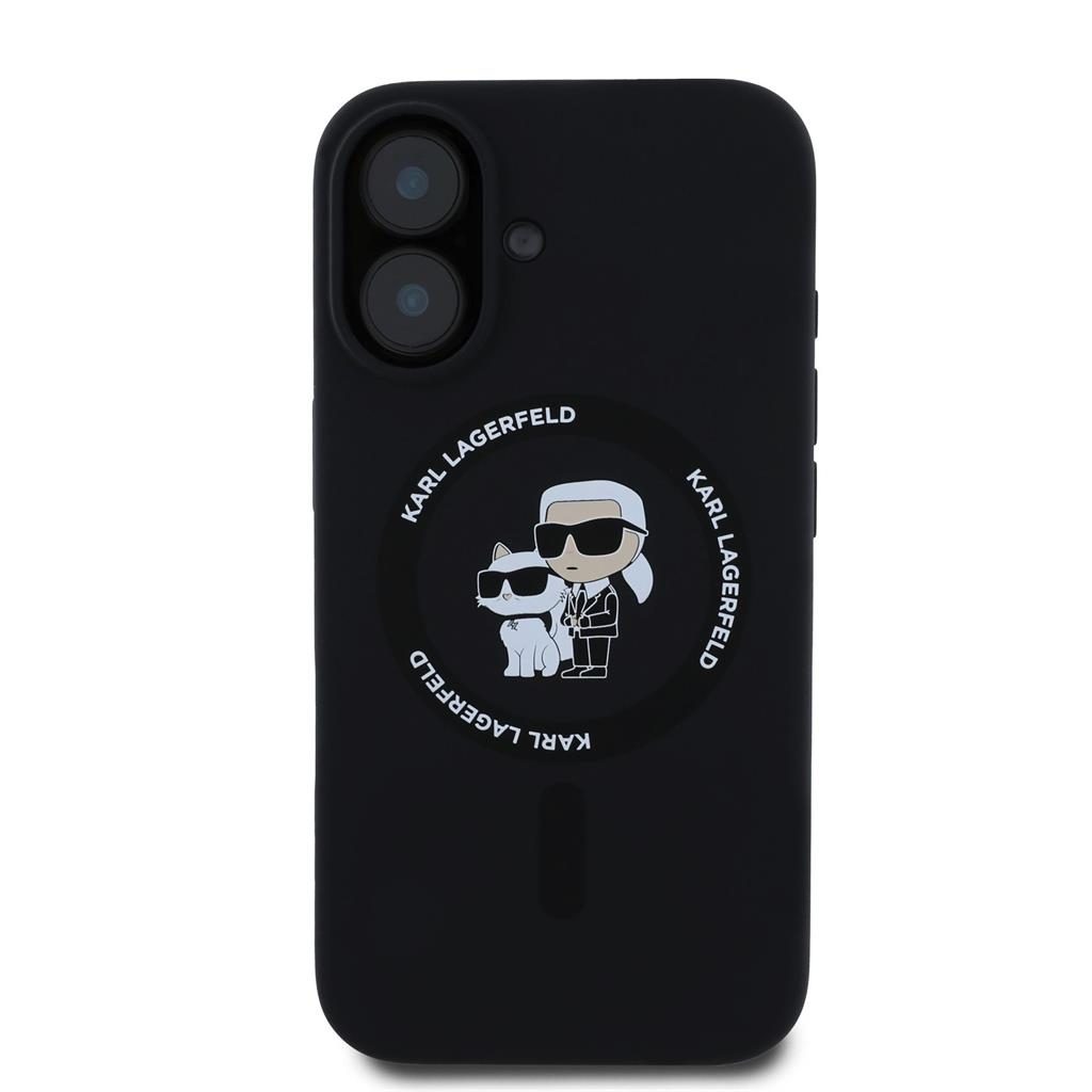 Apple iPhone 16 Karl Lagerfeld Liquid Silicone Karl and Choupette MagSafe tok (Fekete) – KLHMP16SSCMKCRHK