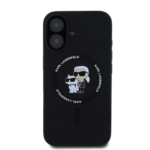 Apple iPhone 16 Karl Lagerfeld Liquid Silicone Karl and Choupette MagSafe tok (Fekete) – KLHMP16SSCMKCRHK