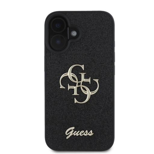 Apple iPhone 16 Guess PU Fixed Glitter 4G Metal Logo tok (Fekete) - GUHCP16SHG4SGK