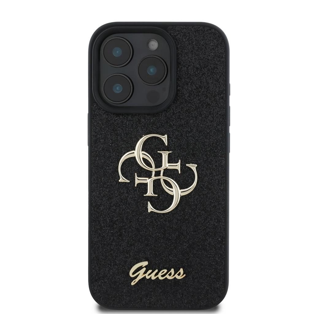 Apple iPhone 16 Pro Max Guess PU Fixed Glitter 4G Metal Logo tok (Fekete) - GUHCP16XHG4SGK