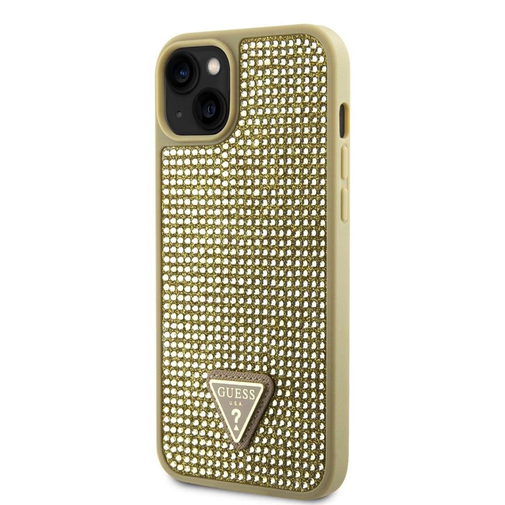 Apple iPhone 15 Guess Rhinestones Triangle Metal Logo tok (Arany) - GUHCP15SHDGTPD