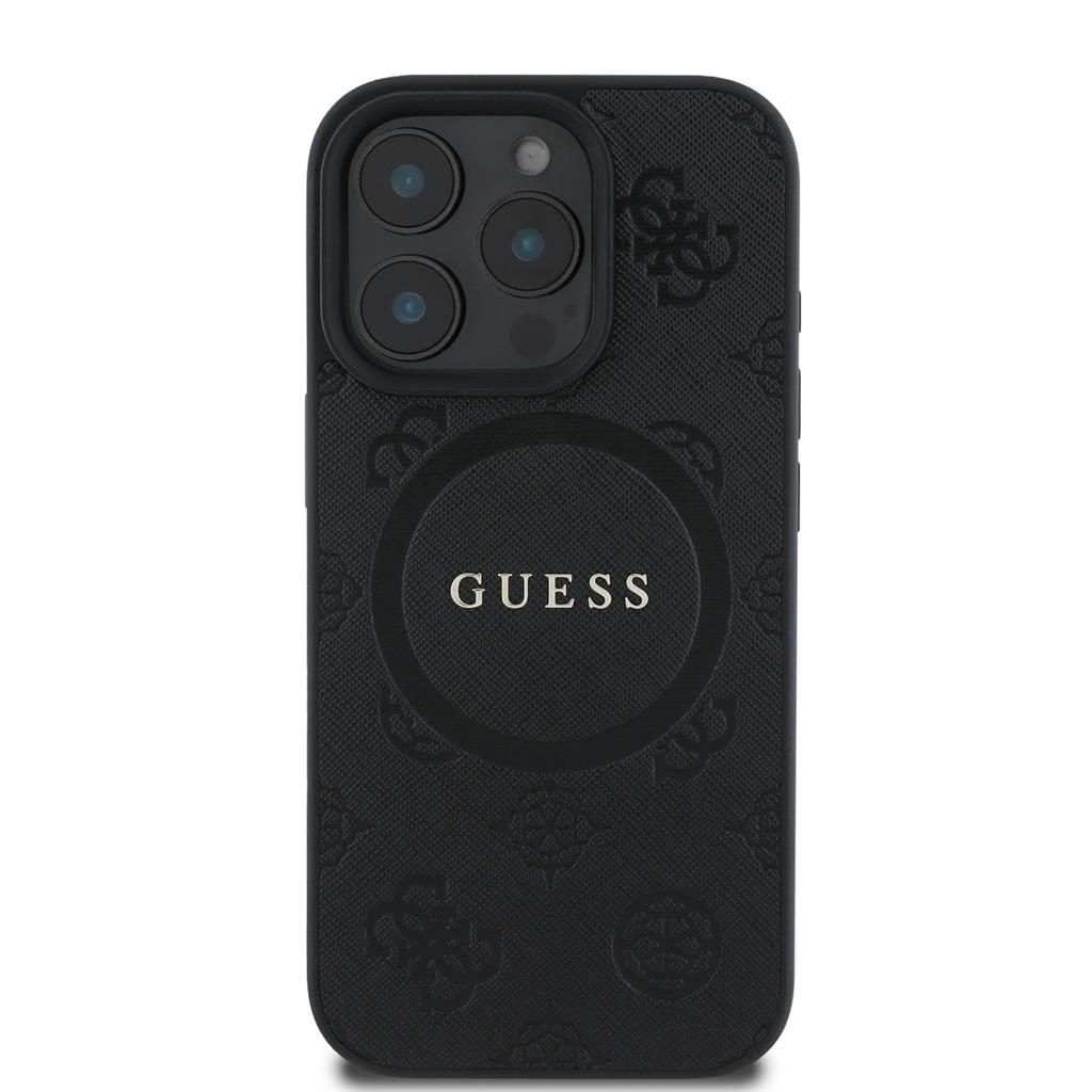 Apple iPhone 16 Pro Guess Saffiano Peony Stamp MagSafe tok (Fekete) - GUHMP16LPSAPSMEK