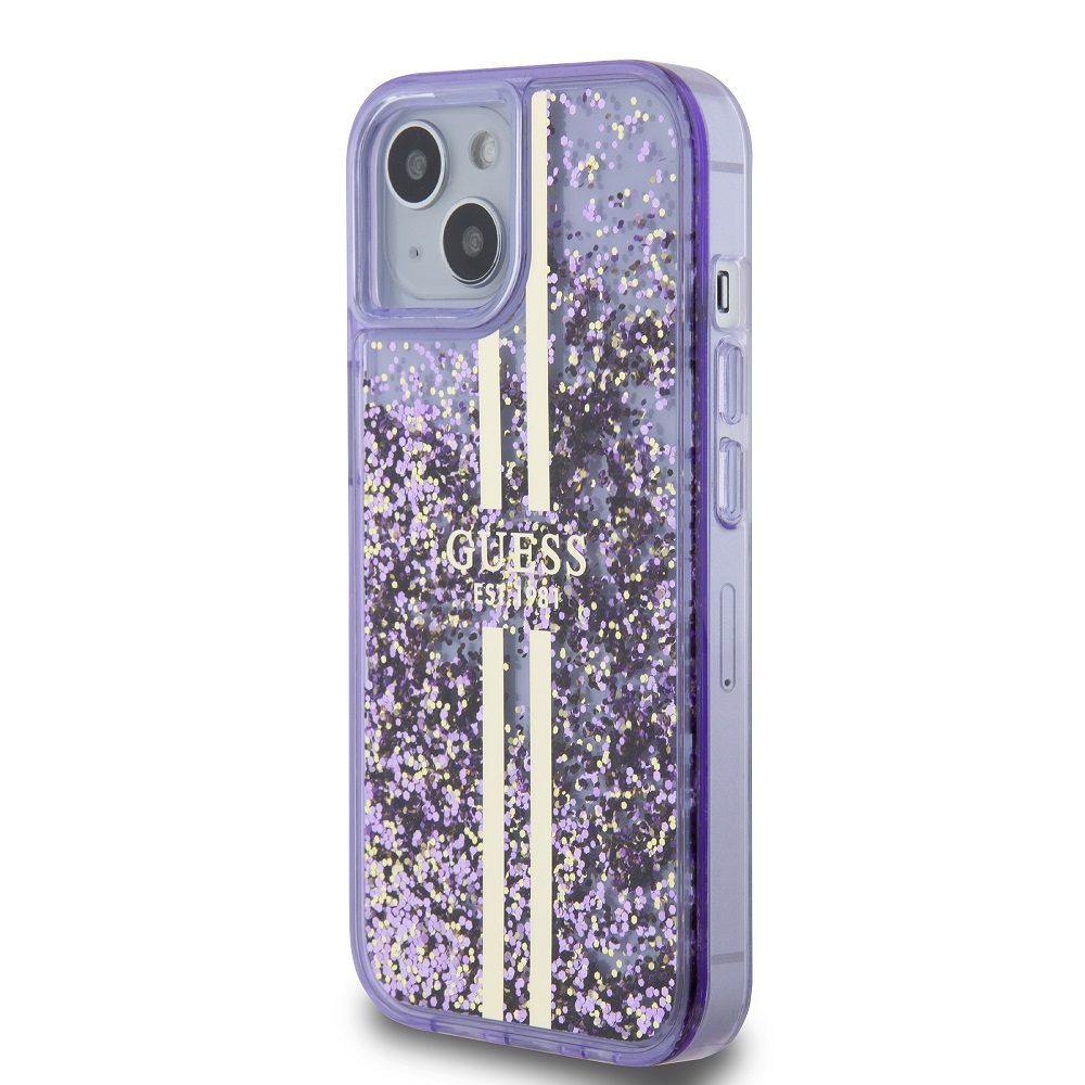 Apple iPhone 15 Guess Liquid Glitter Gold Stripe tok (Lila) - GUHCP15SLFCSEGU