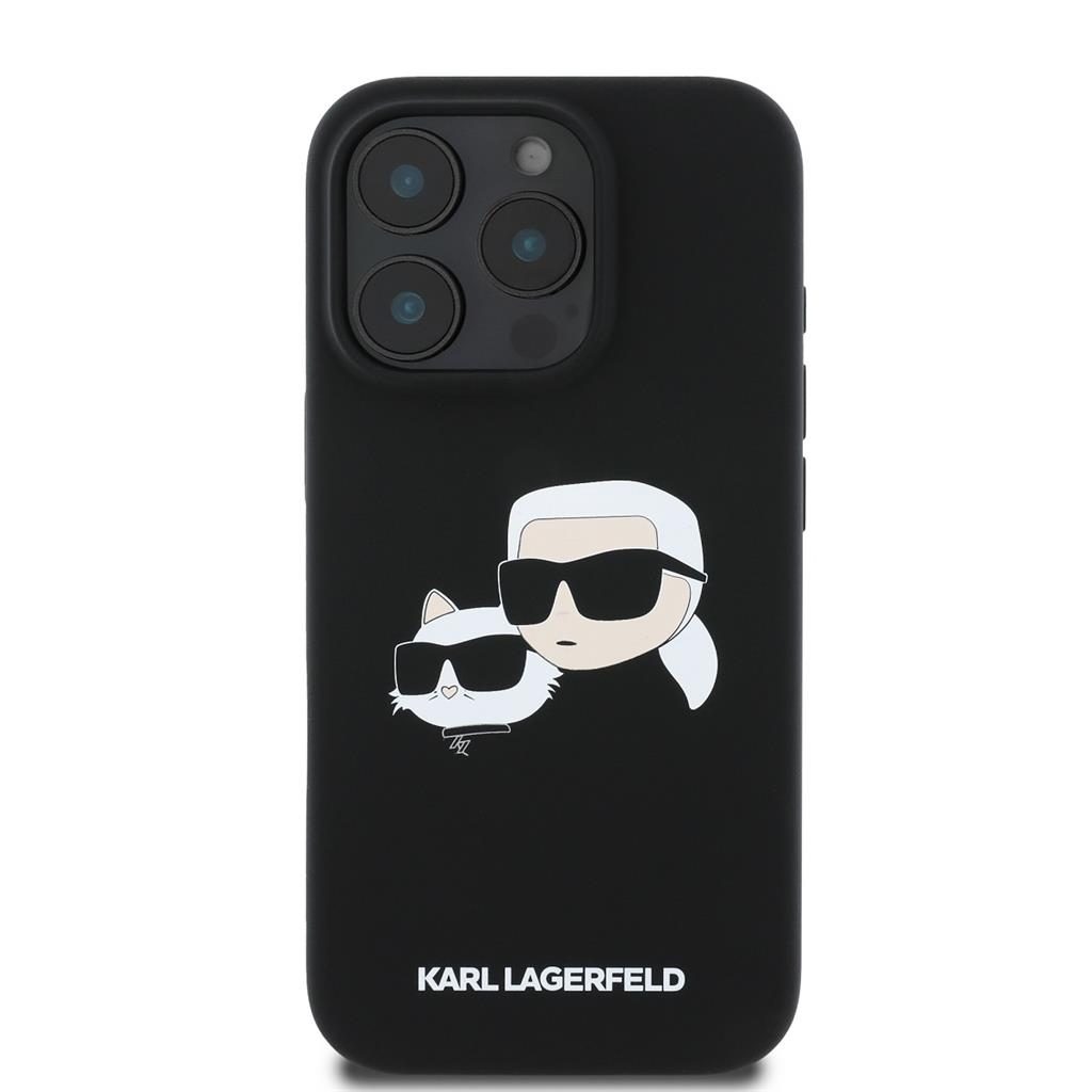 Apple iPhone 16 Pro Max Karl Lagerfeld Liquid Silicone Double Heads MagSafe tok (Fekete) – KLHMP16XSKCHPPLK