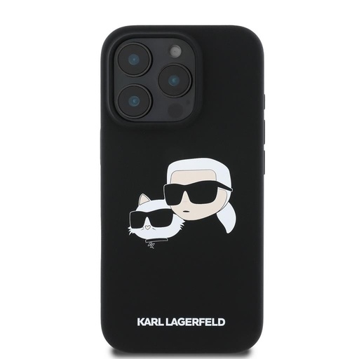 Apple iPhone 16 Pro Max Karl Lagerfeld Liquid Silicone Double Heads MagSafe tok (Fekete) – KLHMP16XSKCHPPLK