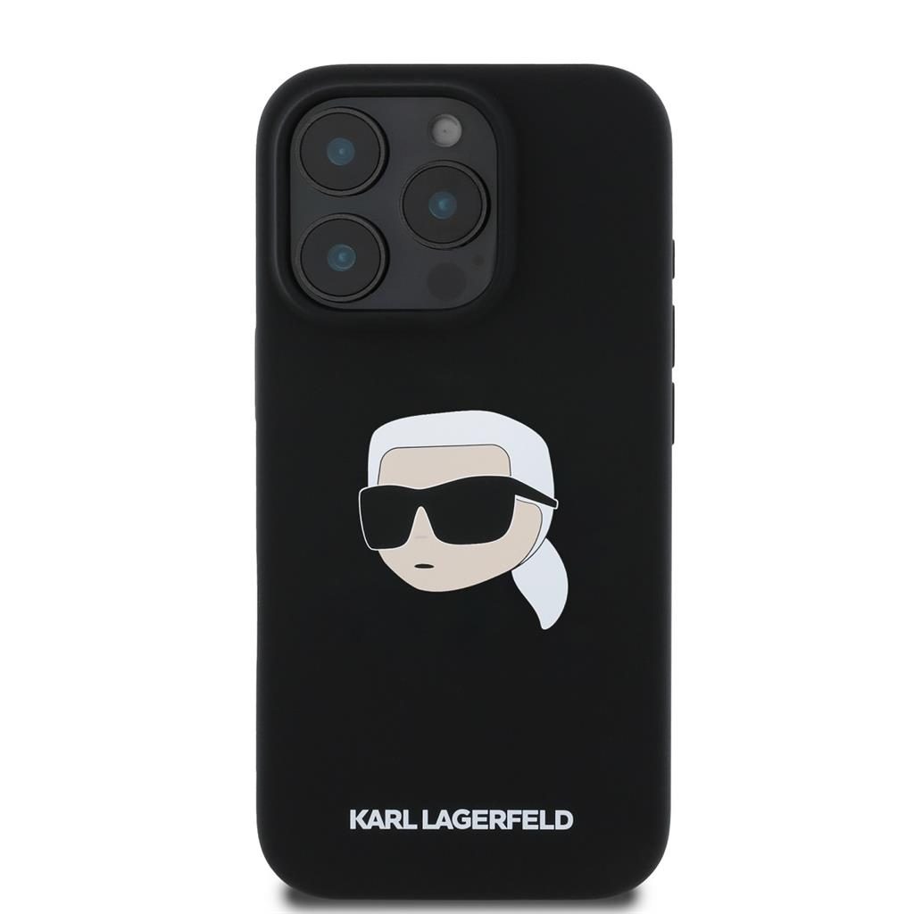 Apple iPhone 16 Pro Max Black Karl Lagerfeld Liquid Silicone Karl Head MagSafe tok (Fekete) – KLHMP16XSKHPPLK