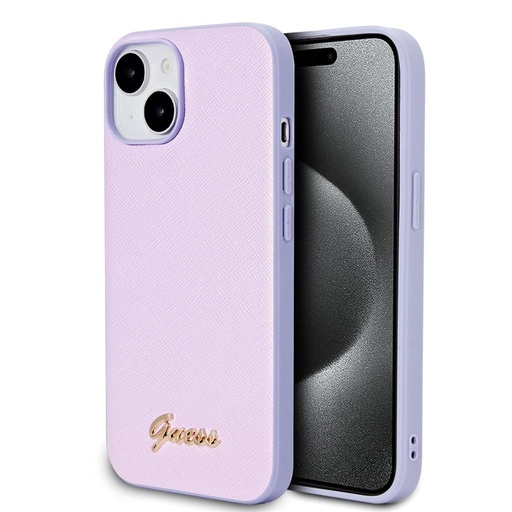 Apple iPhone 15 Guess PU Leather Iridescent Metal Script tok (Lila) - GUHCP15SPSAIRSU