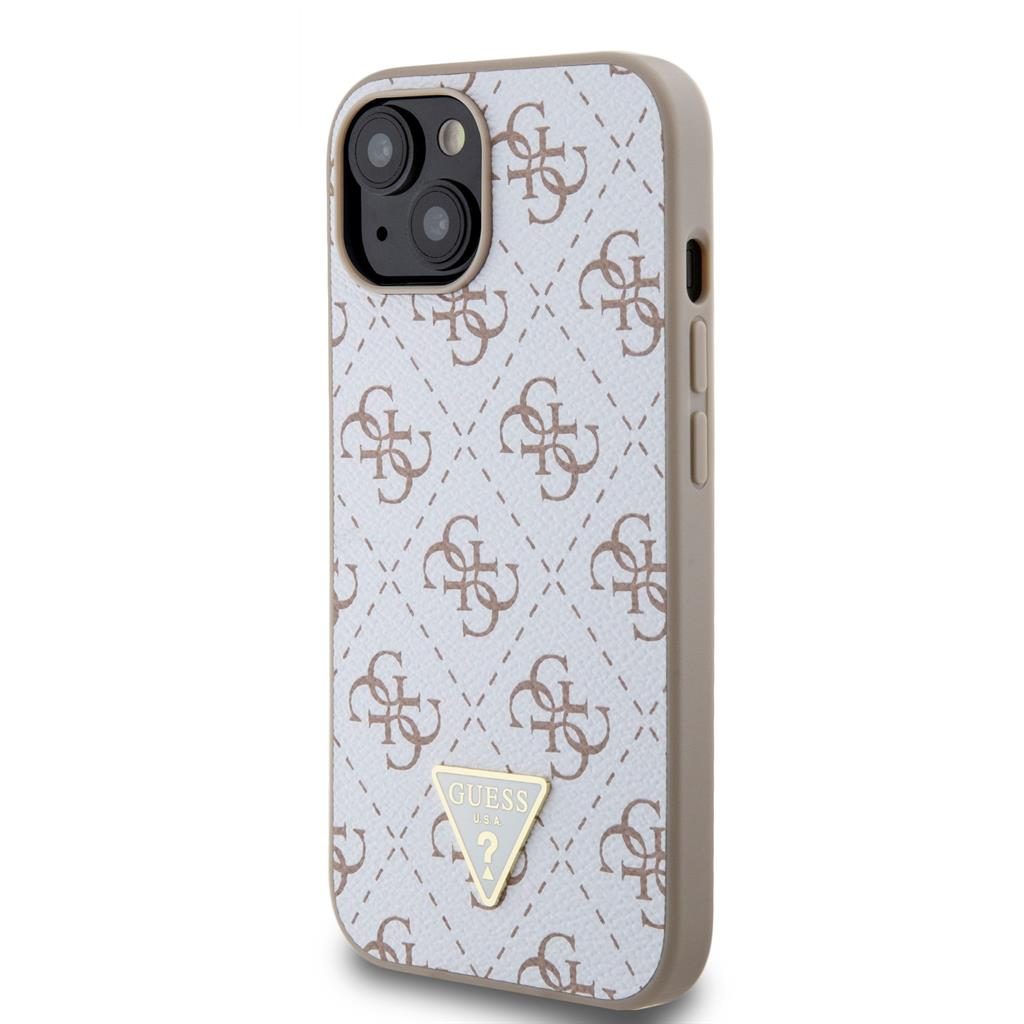 Apple iPhone 15 Guess PU Leather 4G Triangle Metal Logo tok (Fehér) - GUHCP15SPG4GPH