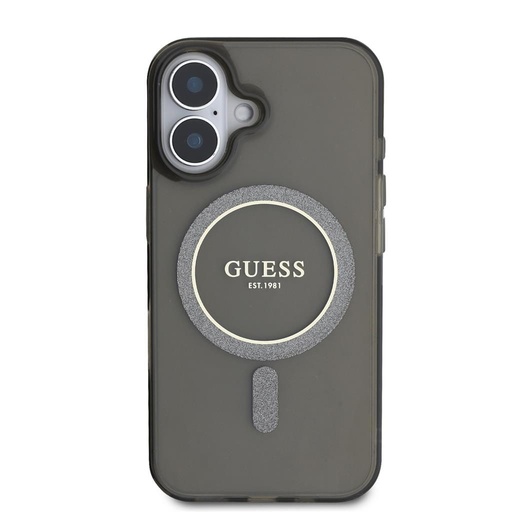 Apple iPhone 16 Guess IML Glitter Ring MagSafe tok (Fekete) - GUHMP16SHFGEREK