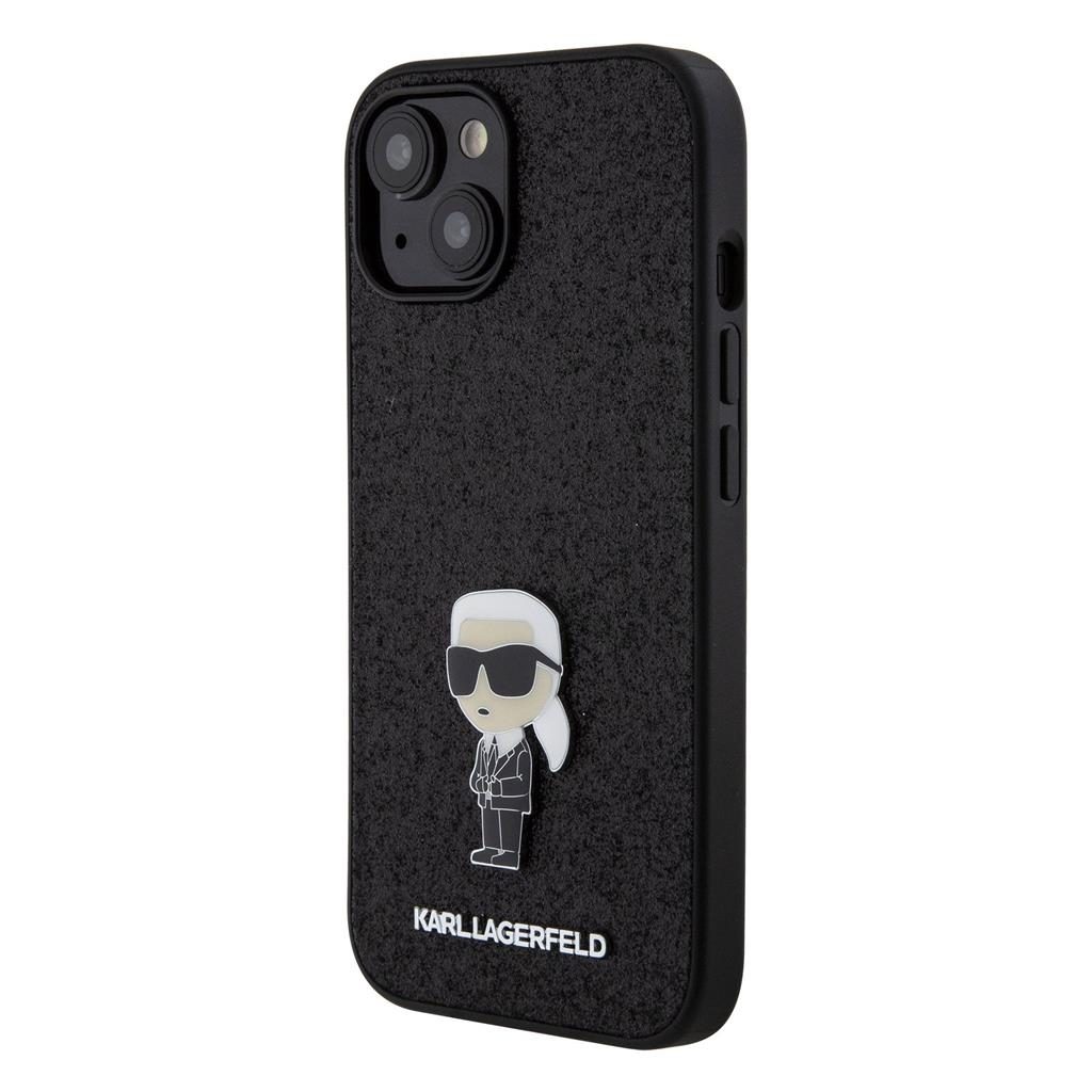Apple iPhone 16 Karl Lagerfeld Fixed Glitter Metal Ikonik tok (Fekete) – KLHCP16SGKNPSK