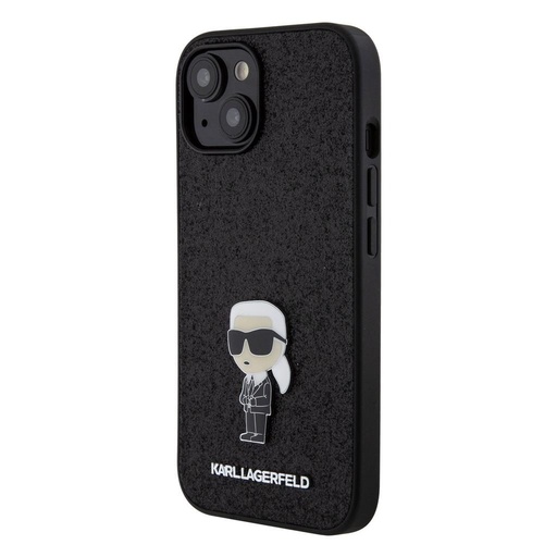 Apple iPhone 16 Karl Lagerfeld Fixed Glitter Metal Ikonik tok (Fekete) – KLHCP16SGKNPSK