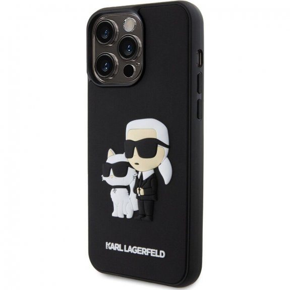 Apple iPhone 16 Pro Max Karl Lagerfeld 3D gumi tok Karl & Choupette (Fekete) – KLHCP16X3DRKCNK