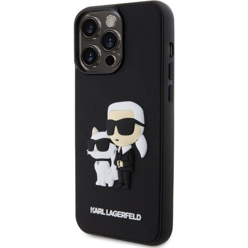 Apple iPhone 16 Pro Max Karl Lagerfeld 3D gumi tok Karl & Choupette (Fekete) – KLHCP16X3DRKCNK