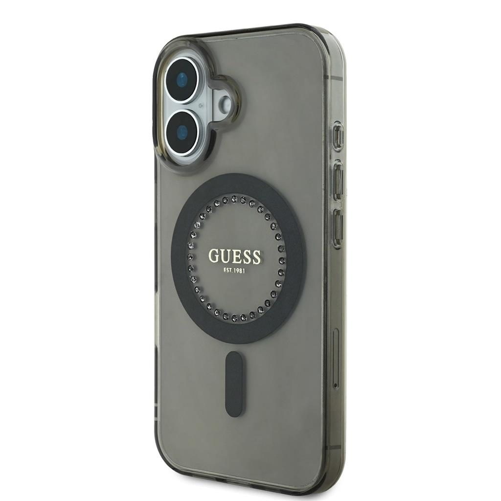 Apple iPhone 16 Pro Guess IML Rhinestones Ring MagSafe tok (Fekete) - GUHMP16LPFTDTEK