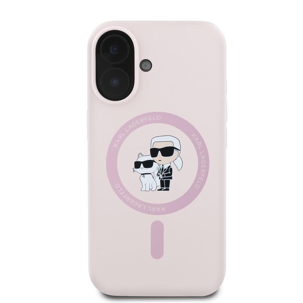 Apple iPhone 16 Karl Lagerfeld Liquid Silicone Karl and Choupette MagSafe tok (Rózsaszín) – KLHMP16SSCMKCRHP