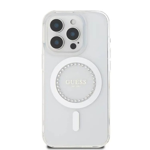 Apple iPhone 16 Pro Max Guess IML Rhinestones Ring MagSafe tok (Rózsaszín) - GUHMP16XPFTDTEP