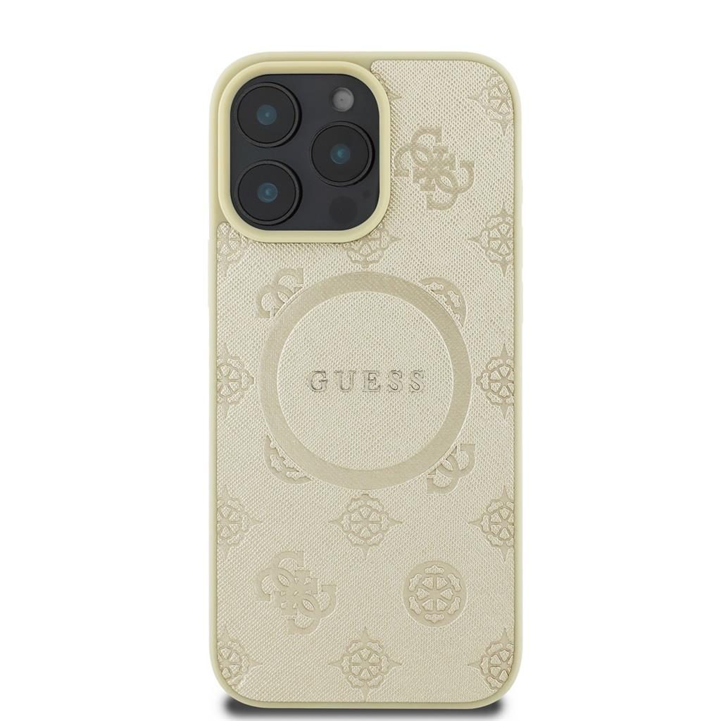 Apple iPhone 16 Pro Guess Saffiano Peony Stamp MagSafe tok (Arany) - GUHMP16LPSAPSMED