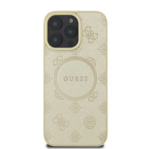 Apple iPhone 16 Pro Guess Saffiano Peony Stamp MagSafe tok (Arany) - GUHMP16LPSAPSMED