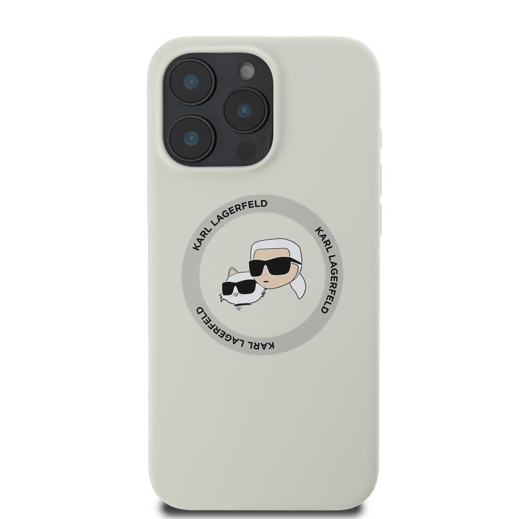 Apple iPhone 16 Pro Max Karl Lagerfeld Liquid Silicone K&CH Heads MagSafe tok (Bézs) – KLHMP16XSKCHTCE