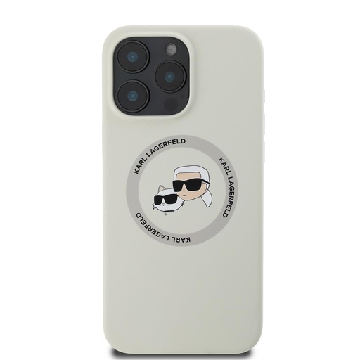 Apple iPhone 16 Pro Max Karl Lagerfeld Liquid Silicone K&CH Heads MagSafe tok (Bézs) – KLHMP16XSKCHTCE