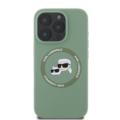 Apple iPhone 16 Pro Max Karl Lagerfeld Liquid Silicone K&CH Heads MagSafe tok (Khaki) – KLHMP16XSKCHTCA