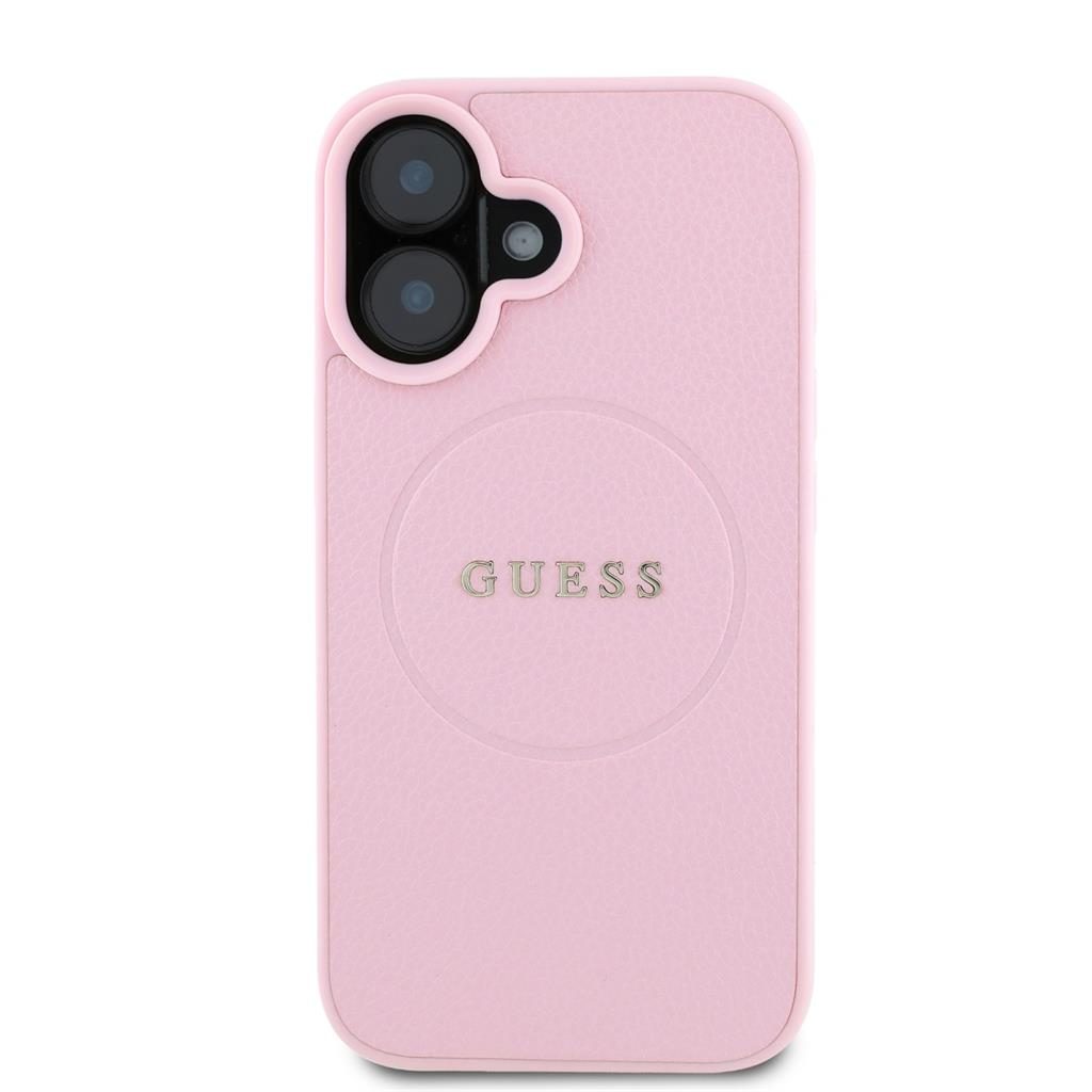 Apple iPhone 16 Guess PU Grained Classic Logo MagSafe tok (Rózsaszín) - GUHMP16SPGHSMMP