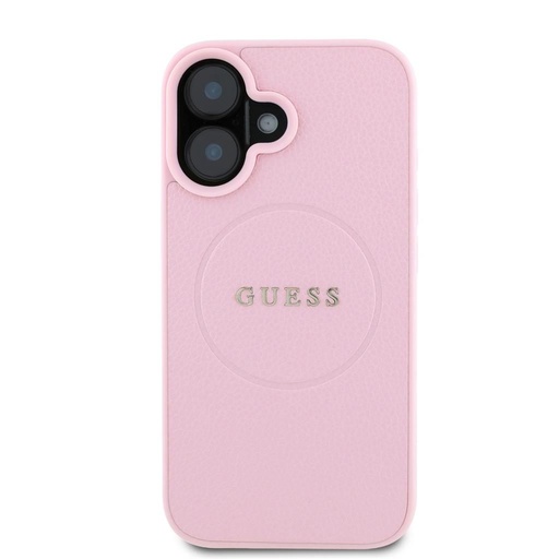 Apple iPhone 16 Guess PU Grained Classic Logo MagSafe tok (Rózsaszín) - GUHMP16SPGHSMMP