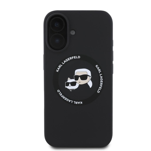 Apple iPhone 16 Karl Lagerfeld Liquid Silicone K&CH Heads MagSafe tok (Fekete) – KLHMP16SSKCHTCK