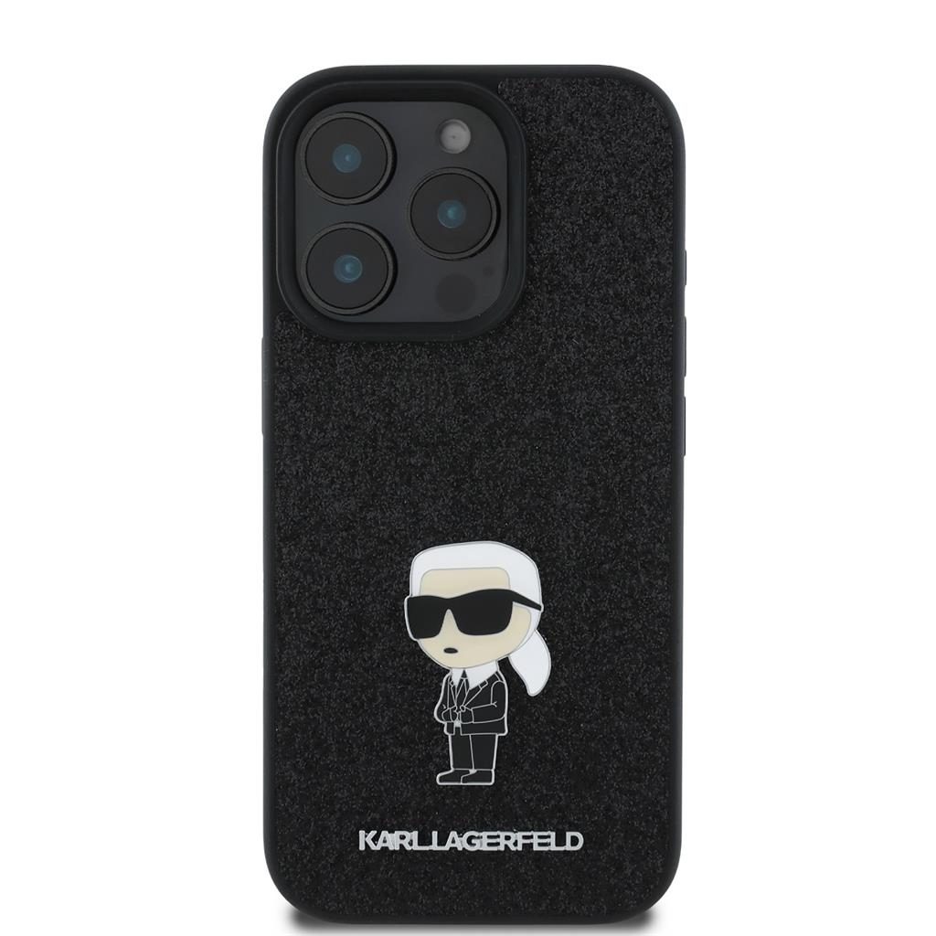 Apple iPhone 16 Pro Karl Lagerfeld Fixed Glitter Metal Ikonik tok (Fekete) – KLHCP16LGKNPSK