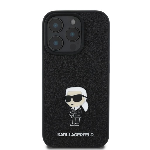 Apple iPhone 16 Pro Karl Lagerfeld Fixed Glitter Metal Ikonik tok (Fekete) – KLHCP16LGKNPSK