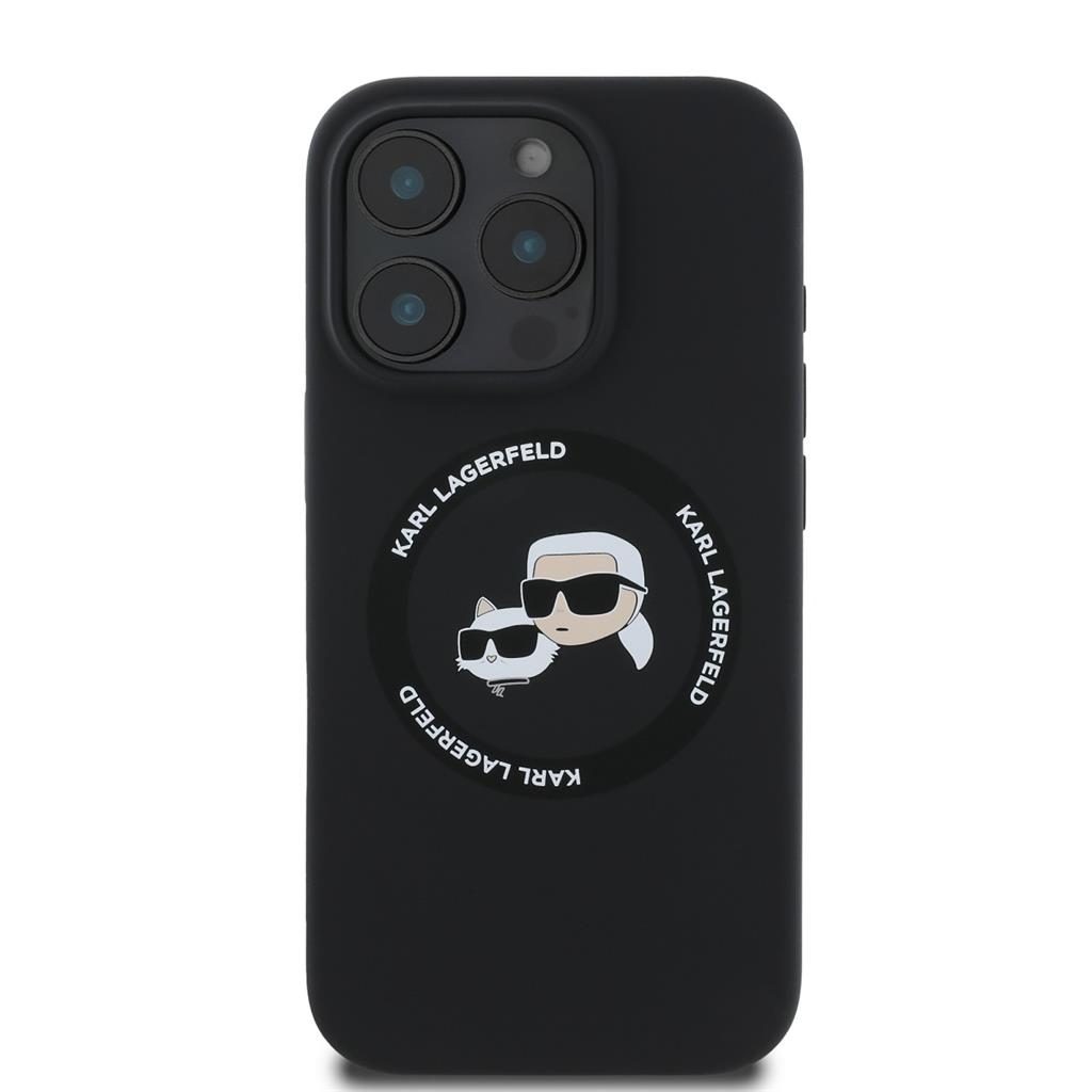 Apple iPhone 16 Pro Karl Lagerfeld Liquid Silicone K&CH Heads MagSafe tok (Fekete) – KLHMP16LSKCHTCK