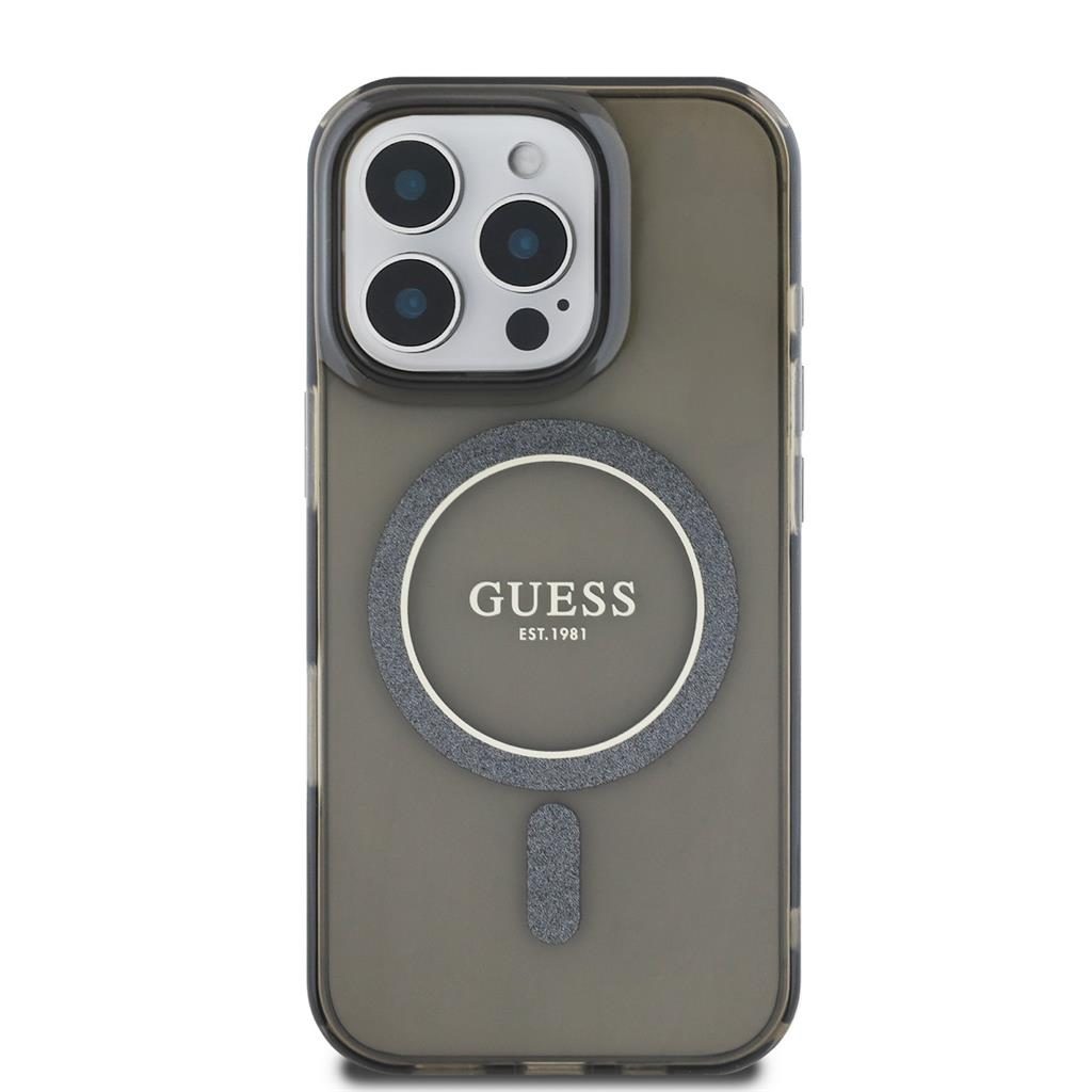 Apple iPhone 16 Pro Max Guess IML Glitter Ring MagSafe tok (Fekete) - GUHMP16XHFGEREK