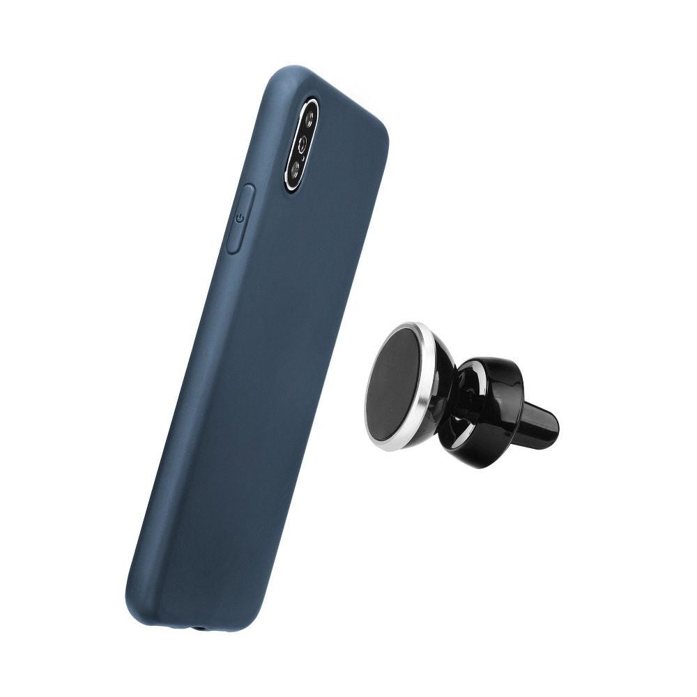 Vivo V40 liquid silicone mágneses autós tartó kompatibilis hátlap tok (Kék)