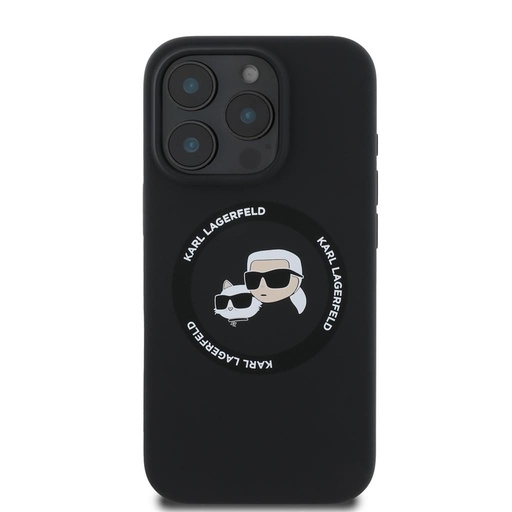 Apple iPhone 16 Pro Max Karl Lagerfeld Liquid Silicone K&CH Heads MagSafe tok (Fekete) – KLHMP16XSKCHTCK
