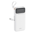 XO PR278 power bank 10000 mAh (Fehér) – digitális kijelző, 4 beépített kábel (USB-A, USB-C, MicroUSB, Lightning)