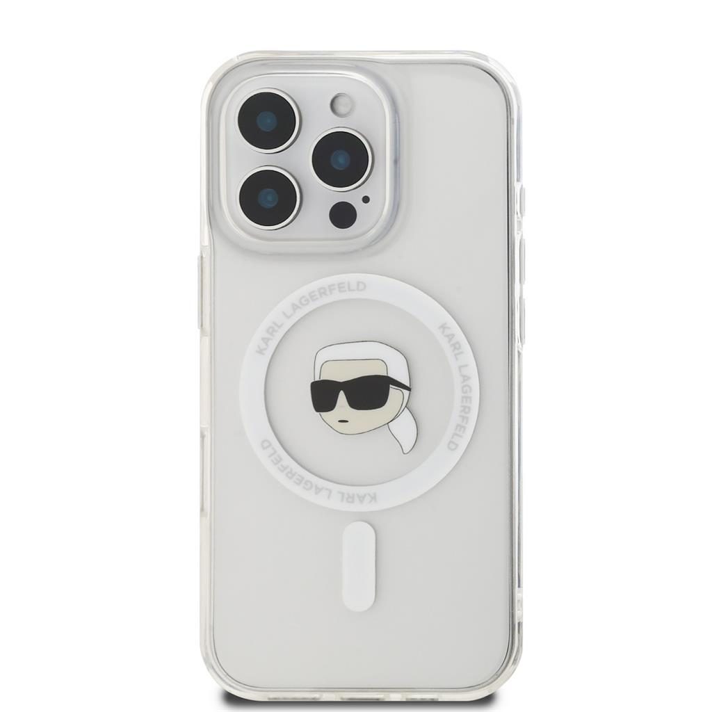 Apple iPhone 16 Pro Max Karl Lagerfeld IML Karl Head Metal Frame MagSafe tok (Átlátszó) - KLHMP16XHLSKIH