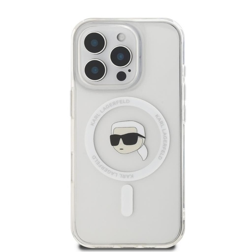 Apple iPhone 16 Pro Max Karl Lagerfeld IML Karl Head Metal Frame MagSafe tok (Átlátszó) - KLHMP16XHLSKIH