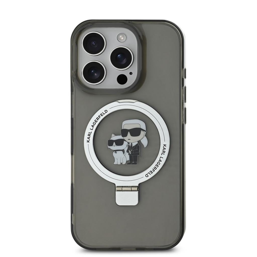 Apple iPhone 16 Pro Max Karl Lagerfeld Ringstand Karl and Choupette MagSafe tok (Fekete) - KLHMP16XHMRSKCK