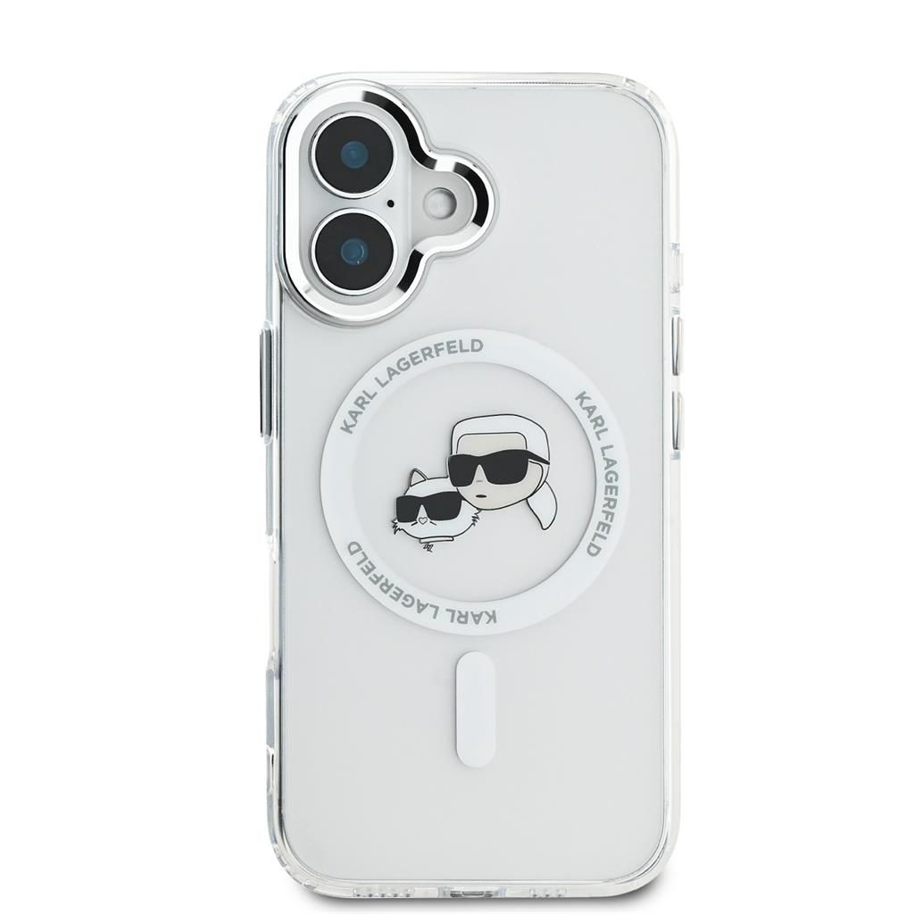 Apple iPhone 16 Karl Lagerfeld IML K&CH Heads Metal Frame MagSafe tok (Átlátszó) - KLHMP16SHLSKCH