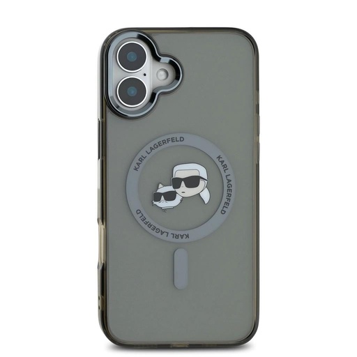 Apple iPhone 16 Karl Lagerfeld IML K&CH Heads Metal Frame MagSafe tok (Fekete) - KLHMP16SHLSKCK