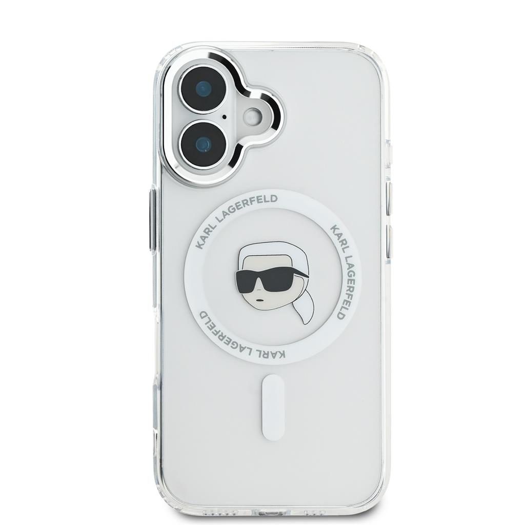 Apple iPhone 16 Karl Lagerfeld IML Karl Head Metal Frame MagSafe tok (Átlátszó) - KLHMP16SHLSKIH