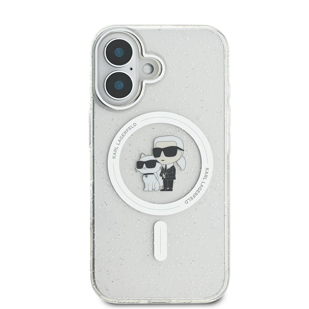 Apple iPhone 16 Karl Lagerfeld IML Glitter Karl and Choupette MagSafe tok (Átlátszó) - KLHMP16SHGKCNOT