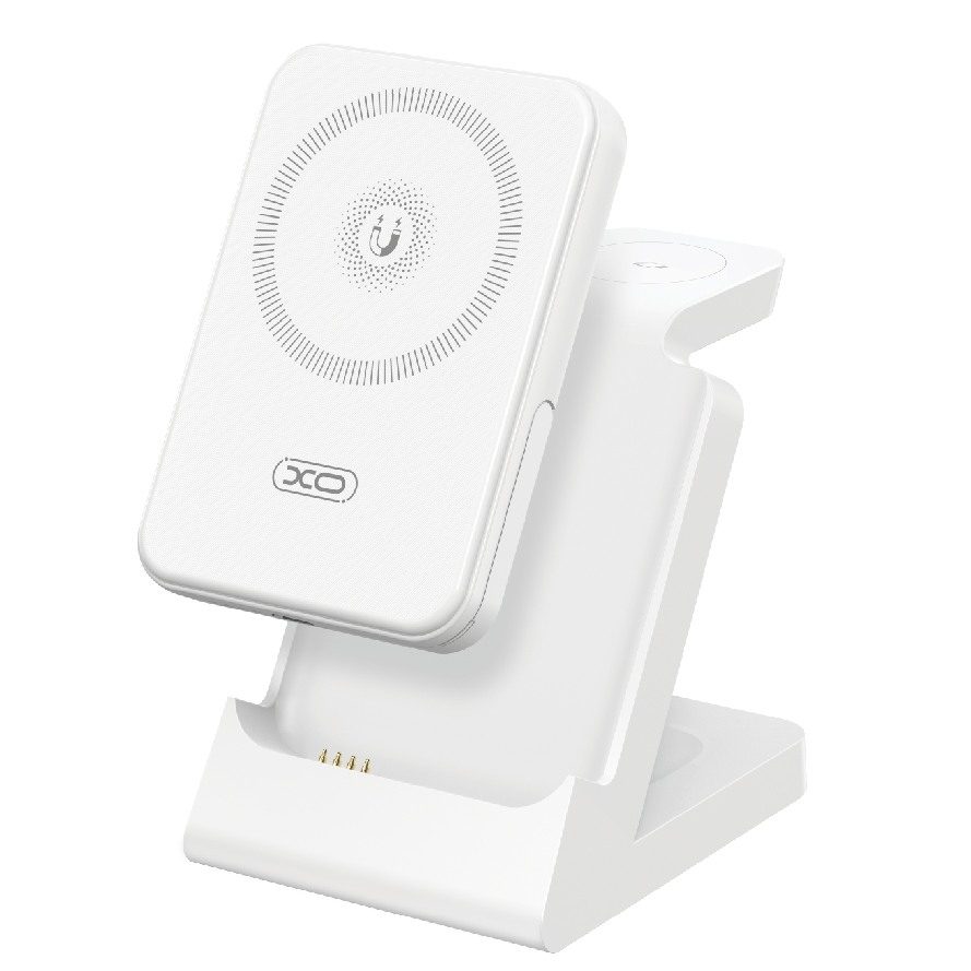 XO CX033 vezeték nélküli 3in1 töltő és power bank 5000mAh 15W (Fehér)