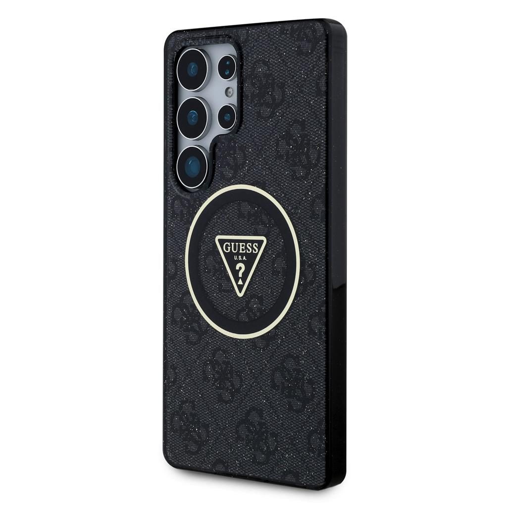 Samsung Galaxy S25 Ultra Guess IML 4G Glitter MagSafe tok – Triangle Logo (Fekete) - GUHMS25LHG4PRTGK