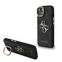 Apple iPhone 15 Guess PU 4G Metal Logo Stand Camera Frame tok (Fekete) - GUHCP15SPCS4GP4K