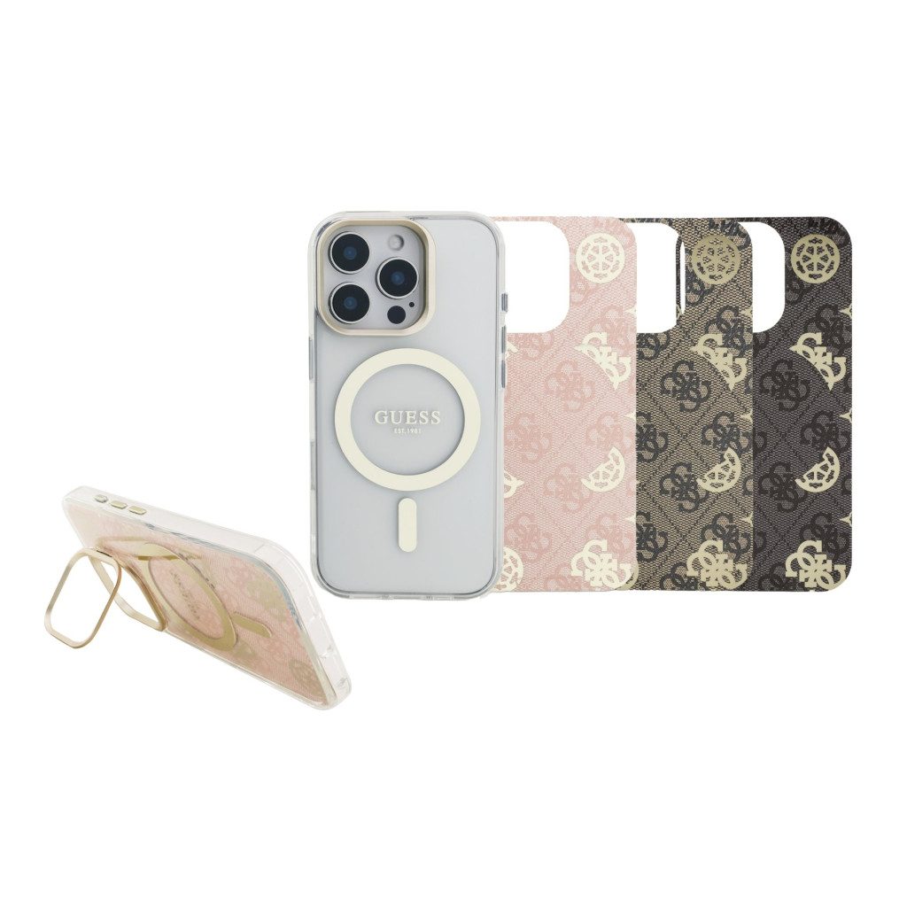 Apple iPhone 16 Pro Max Guess PC/TPU Electroplated Stand Camera Frame MagSafe tok cserélhető hátlappal (Átlátszó) - GUBPSBHMP16X
