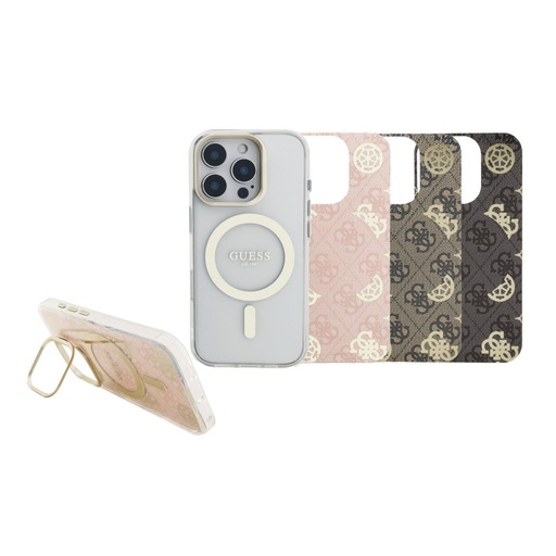 Apple iPhone 16 Pro Max Guess PC/TPU Electroplated Stand Camera Frame MagSafe tok cserélhető hátlappal (Átlátszó) - GUBPSBHMP16X
